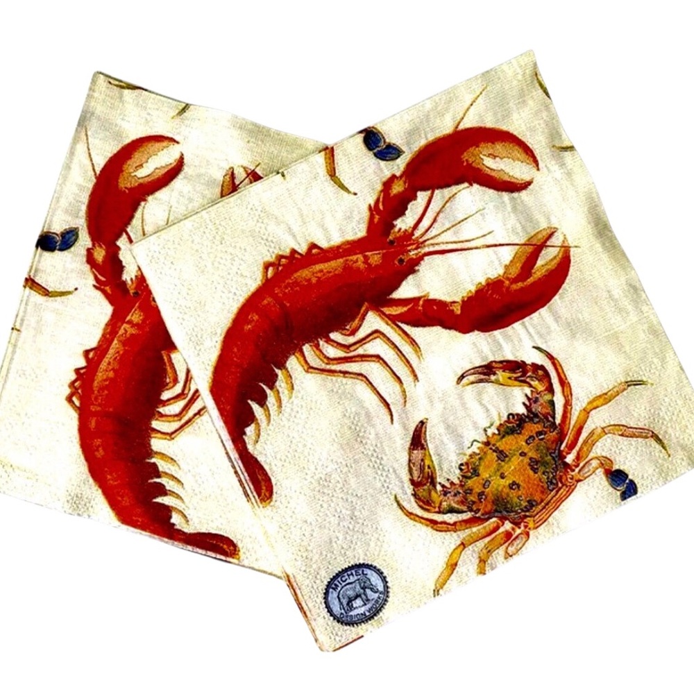Set of Two (2) Individual Cocktail Size Napkins for Decoupage: Lobster and Crab